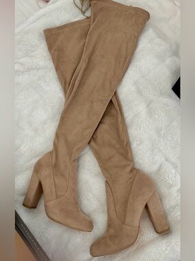 Lulu's Taupe Over-the-Knee Block Heel Boots Womens 8